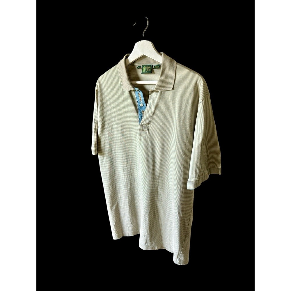 Vintage Bobby Jones Polo Shirt Large Tan Striped Cotton Golf Italy 90s
